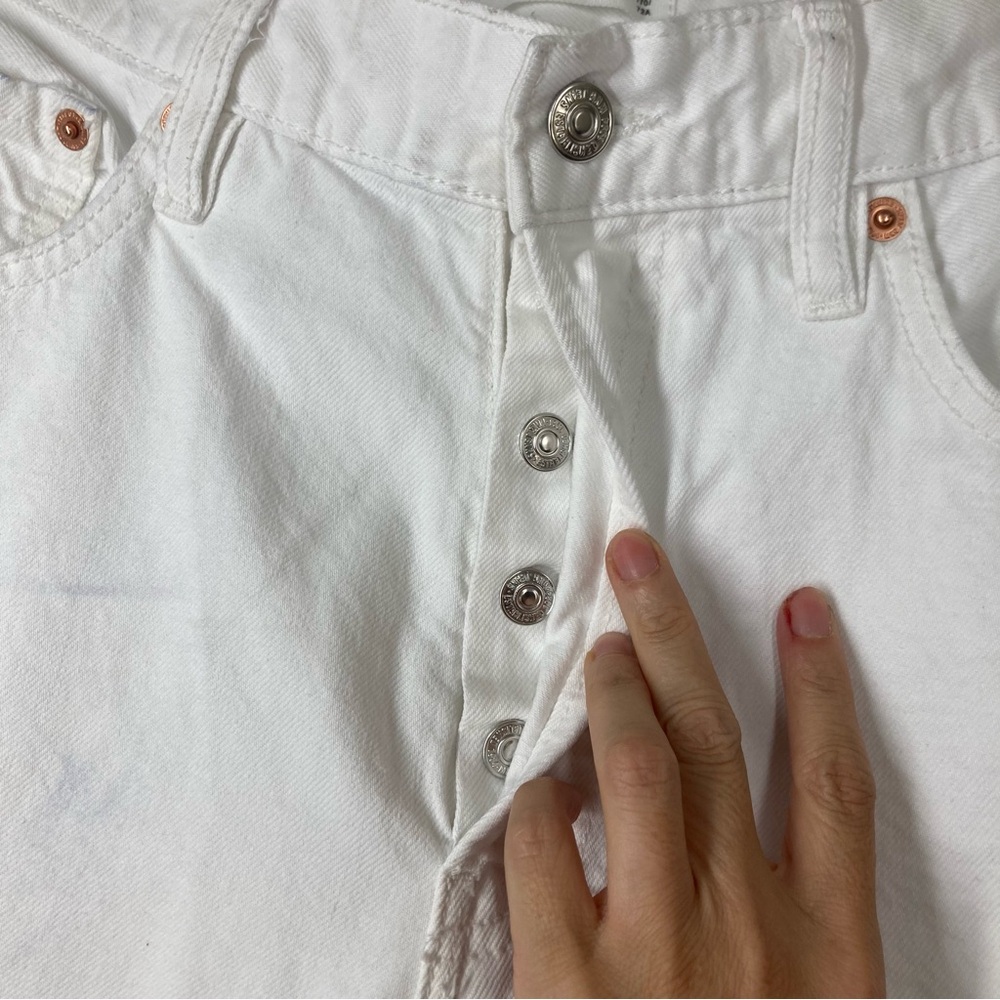 Mango Havana Straight Cropped High Waist Jeans Size 8 White Cotton Button Fly - Picture 7 of 16